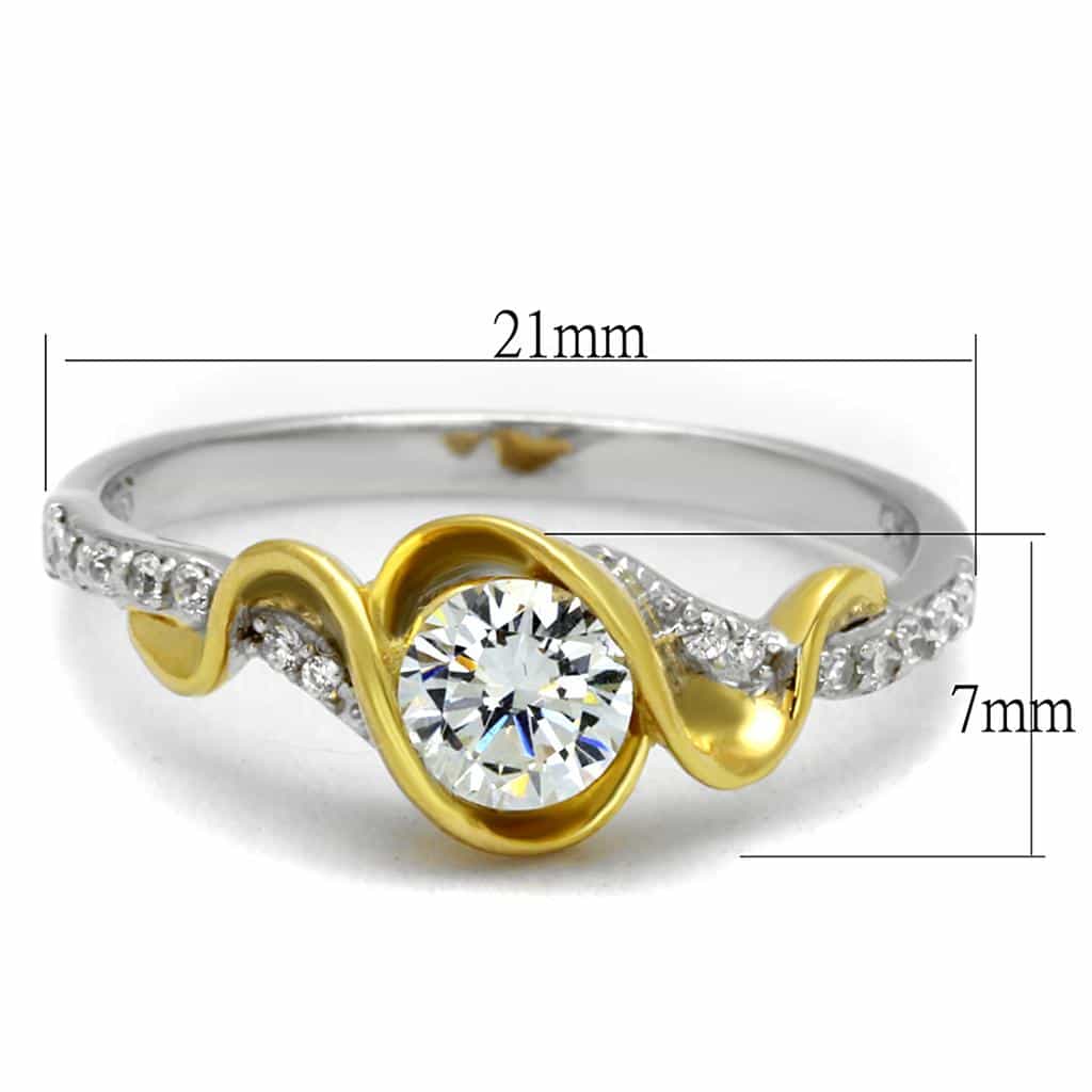 Sterling Silver Gold Two Tone CZ Round Wave Bypass Pave Ring view 7