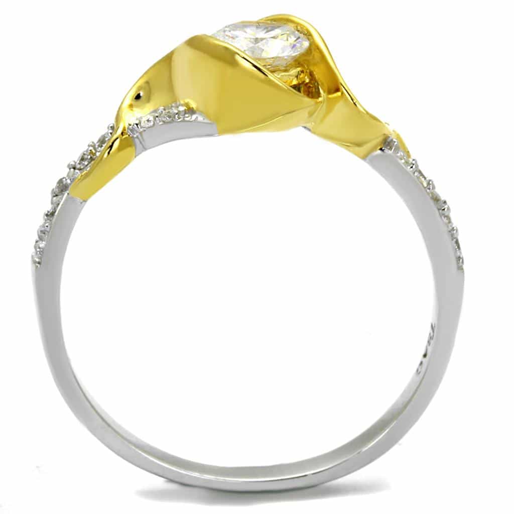 Sterling Silver Gold Two Tone CZ Round Wave Bypass Pave Ring view 3