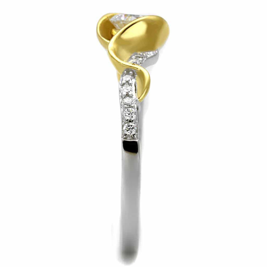 Sterling Silver Gold Two Tone CZ Round Wave Bypass Pave Ring view 9