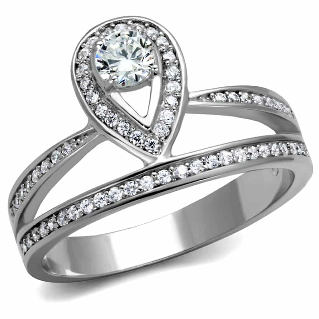 Sterling Silver CZ Pear Halo Multi Row Pave Ring view 5