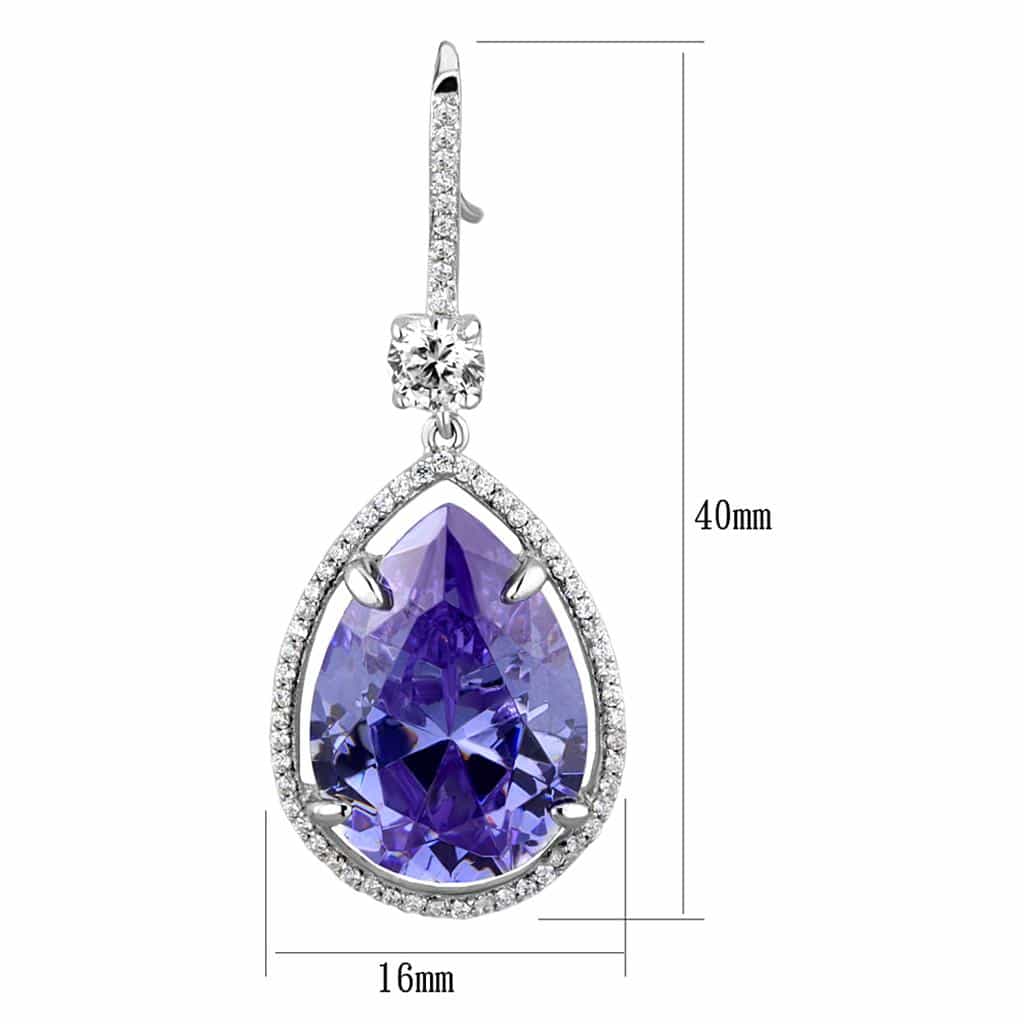 Sterling Silver Lavender CZ Pear Halo Hook Drop Earrings view 2