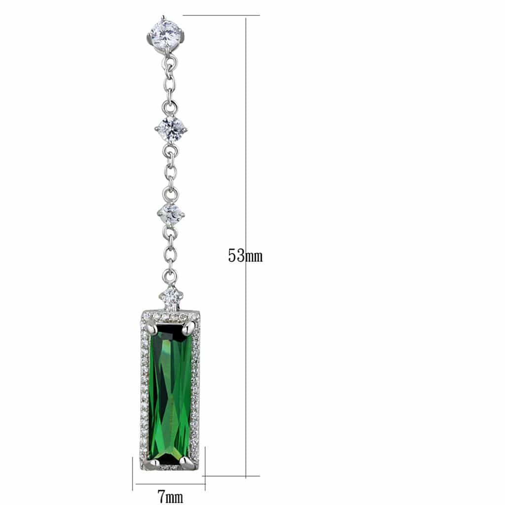 Sterling Silver Green Emerald CZ Baguette Long Dangle Earrings view 2