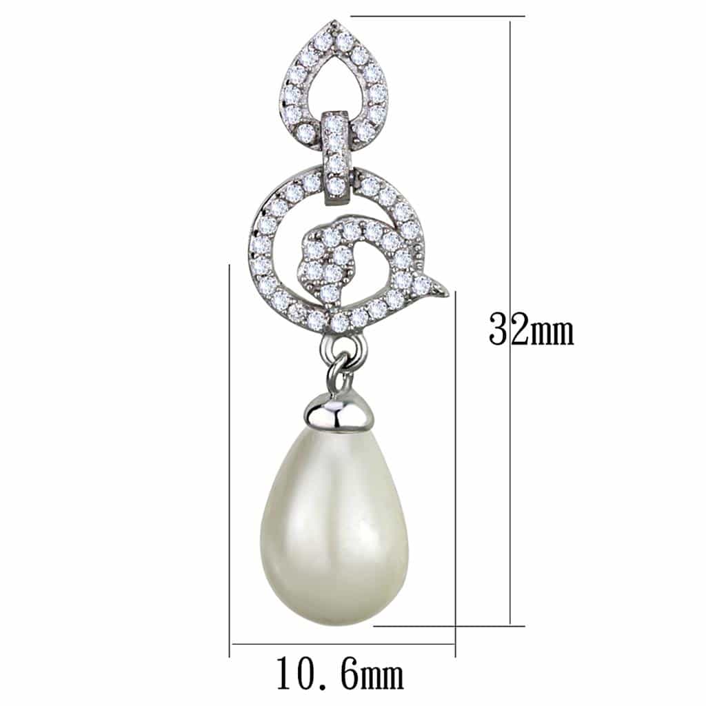 Sterling Silver CZ Treble Clef Music Pearl Drop Earrings view 2