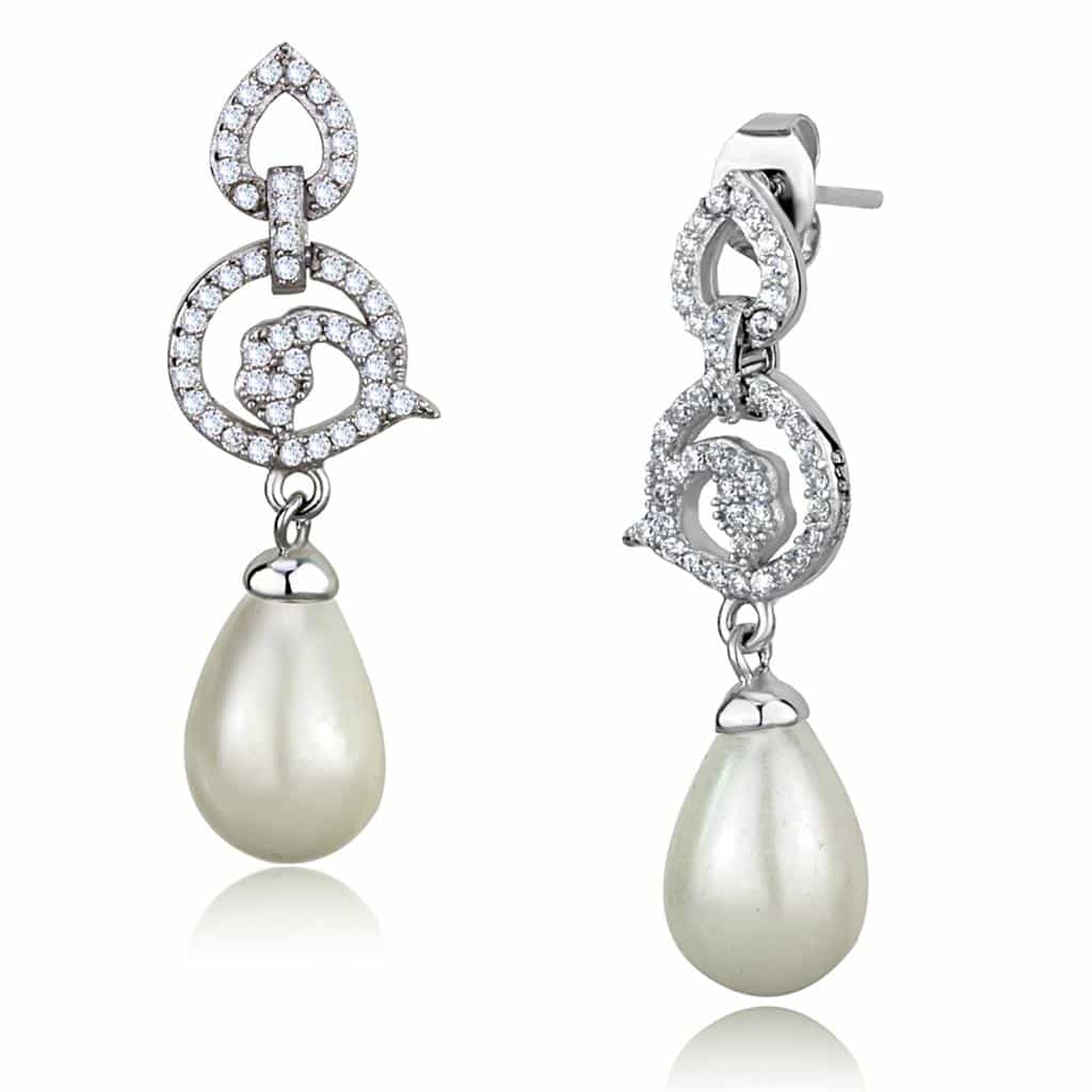 Sterling Silver CZ Treble Clef Music Pearl Drop Earrings view 3