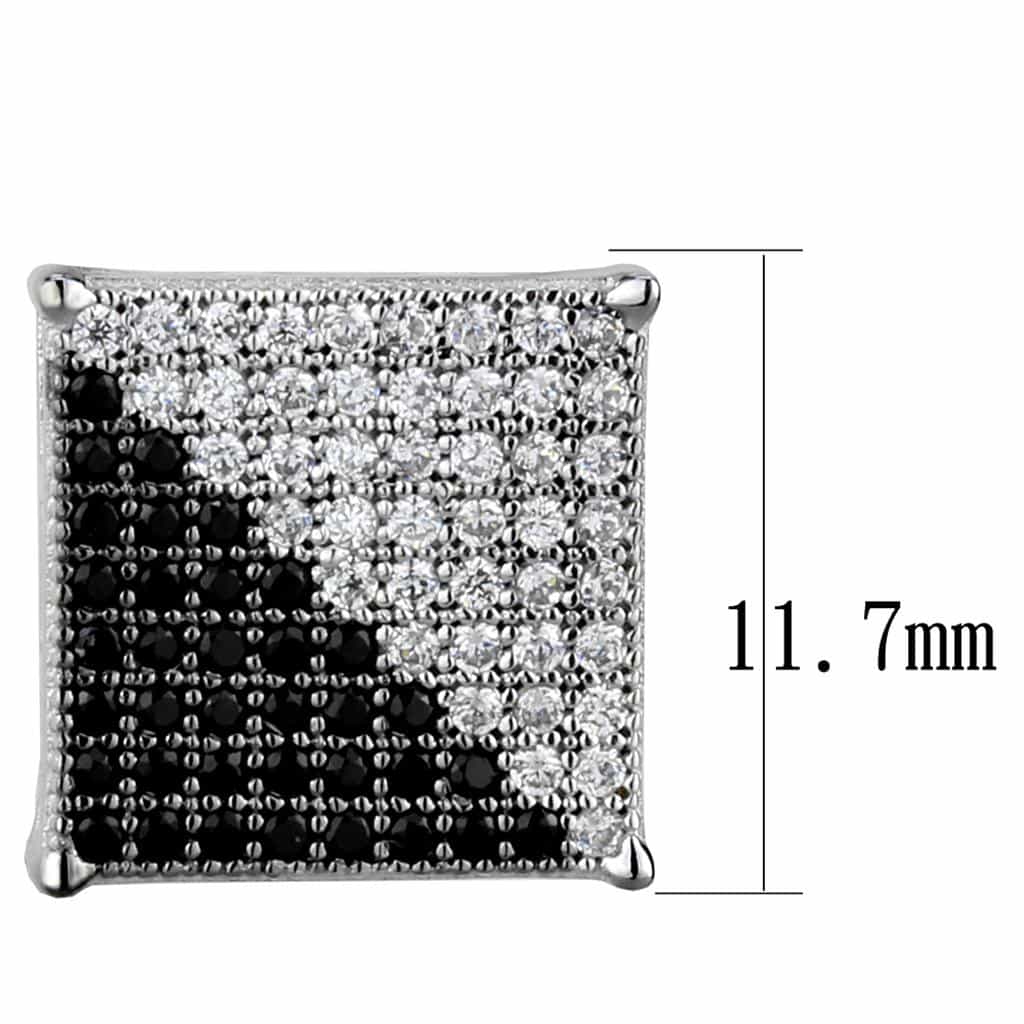 Sterling Silver Black White CZ Pave Square Frame Stud Earrings view 2
