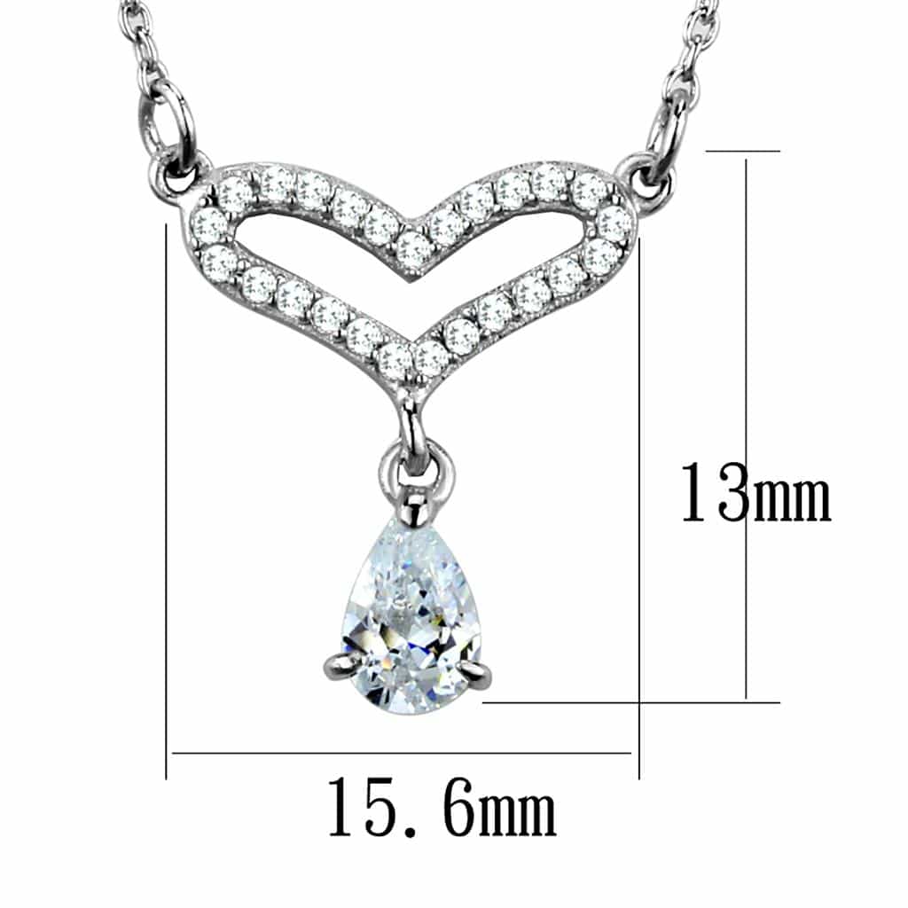 Sterling Silver CZ Pear V Drop Pendant Necklace view 2