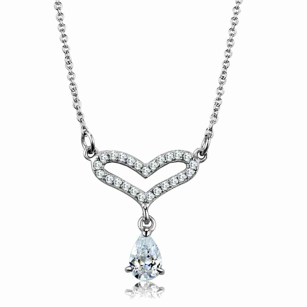 Sterling Silver CZ Pear V Drop Pendant Necklace view 3