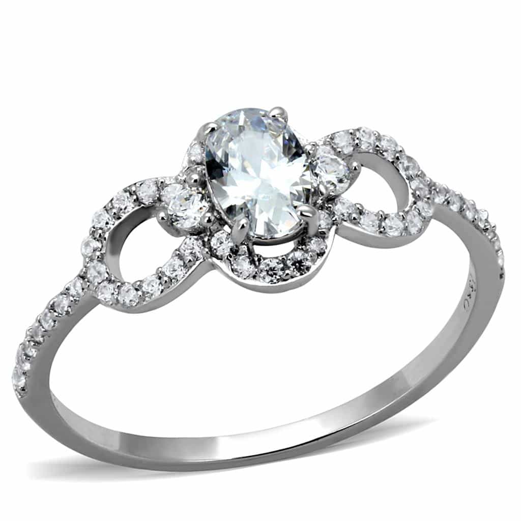 Sterling Silver CZ Oval Infinity Loop Halo Pave Ring view 5