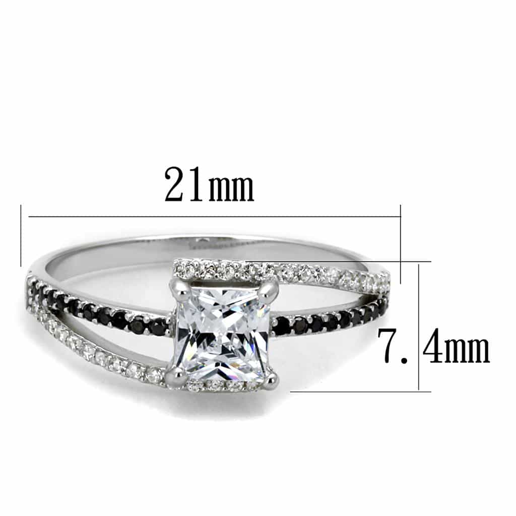 Sterling Silver Black CZ Princess Channel Bypass Thin Ring view 7