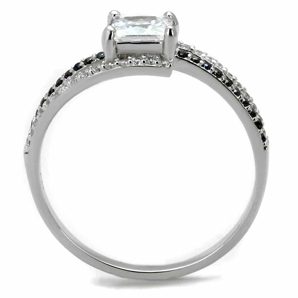 Sterling Silver Black CZ Princess Channel Bypass Thin Ring view 3