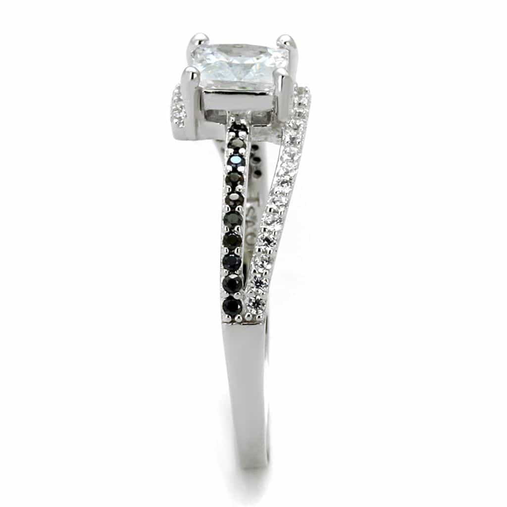 Sterling Silver Black CZ Princess Channel Bypass Thin Ring view 9