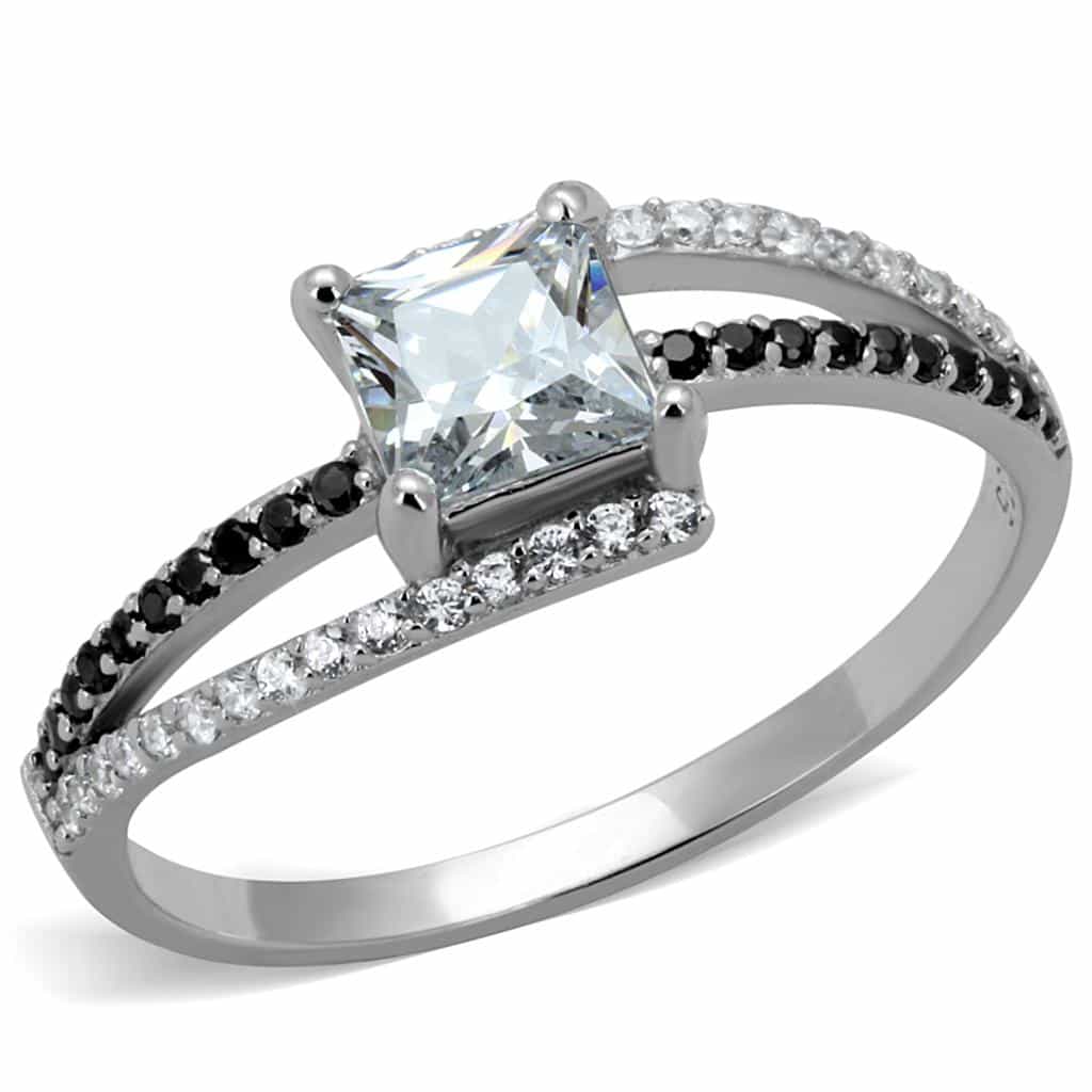 Sterling Silver Black CZ Princess Channel Bypass Thin Ring view 5