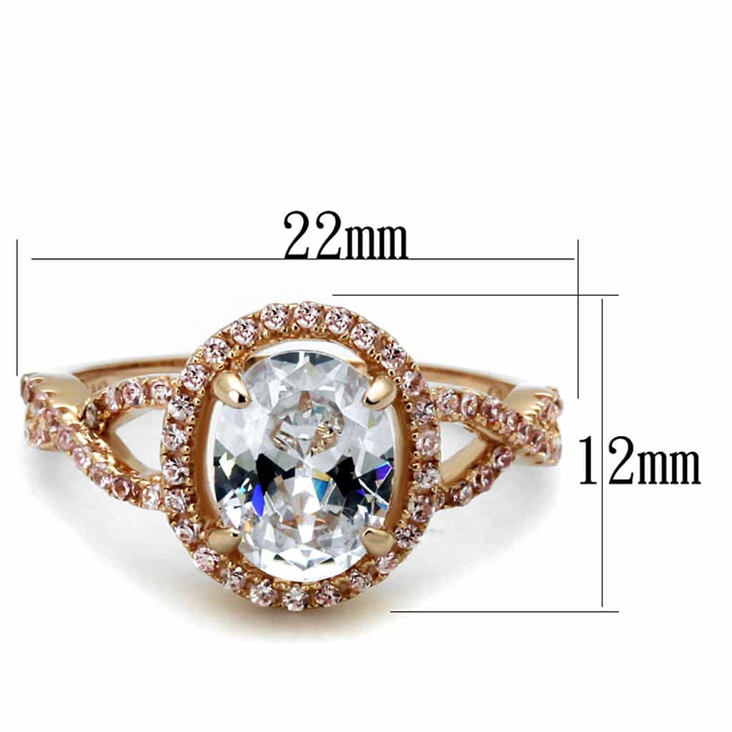 Sterling Silver Rose Gold CZ Oval Halo Pave Ring view 2