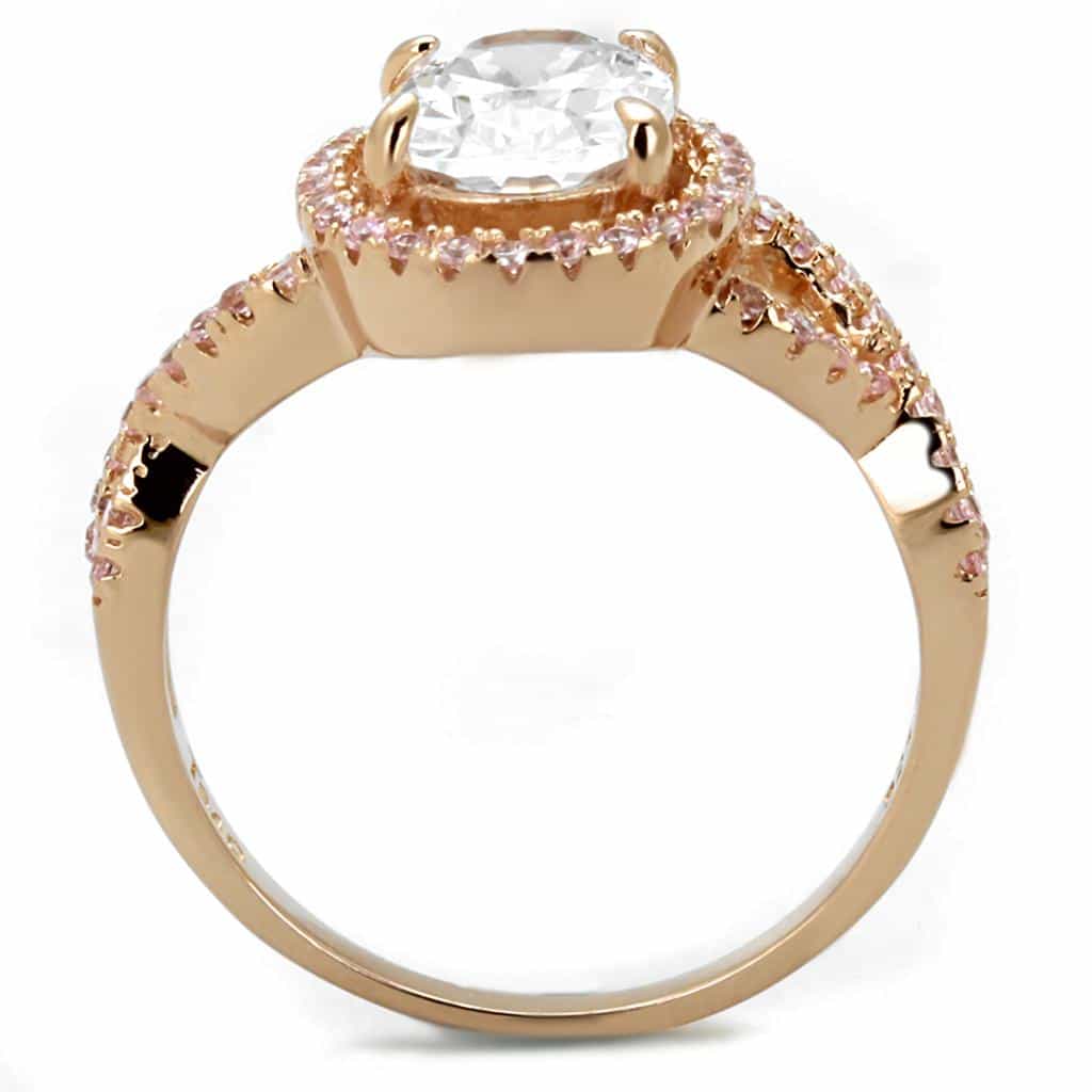 Sterling Silver Rose Gold CZ Oval Halo Pave Ring view 8
