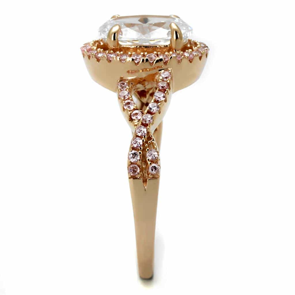 Sterling Silver Rose Gold CZ Oval Halo Pave Ring view 9