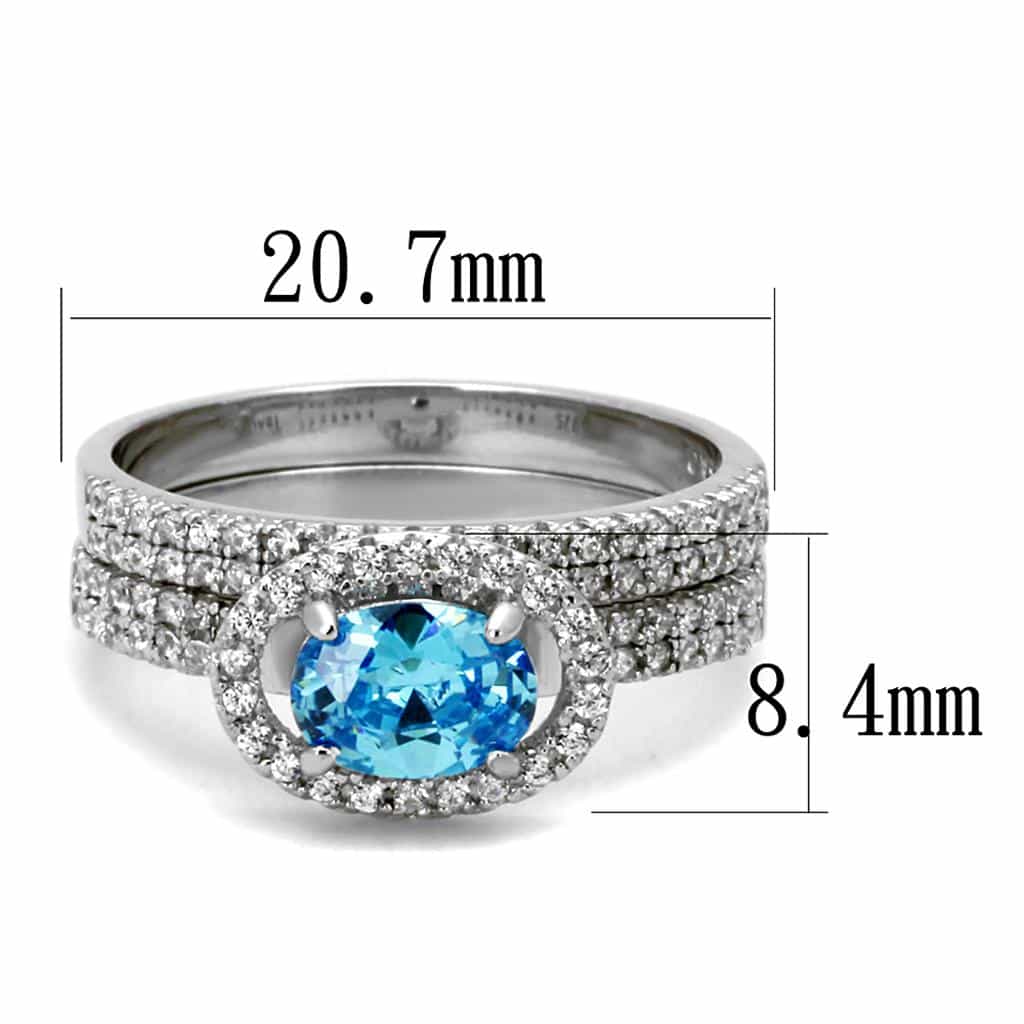 Sterling Silver Blue Topaz Oval Pave Bridal Set Ring view 8