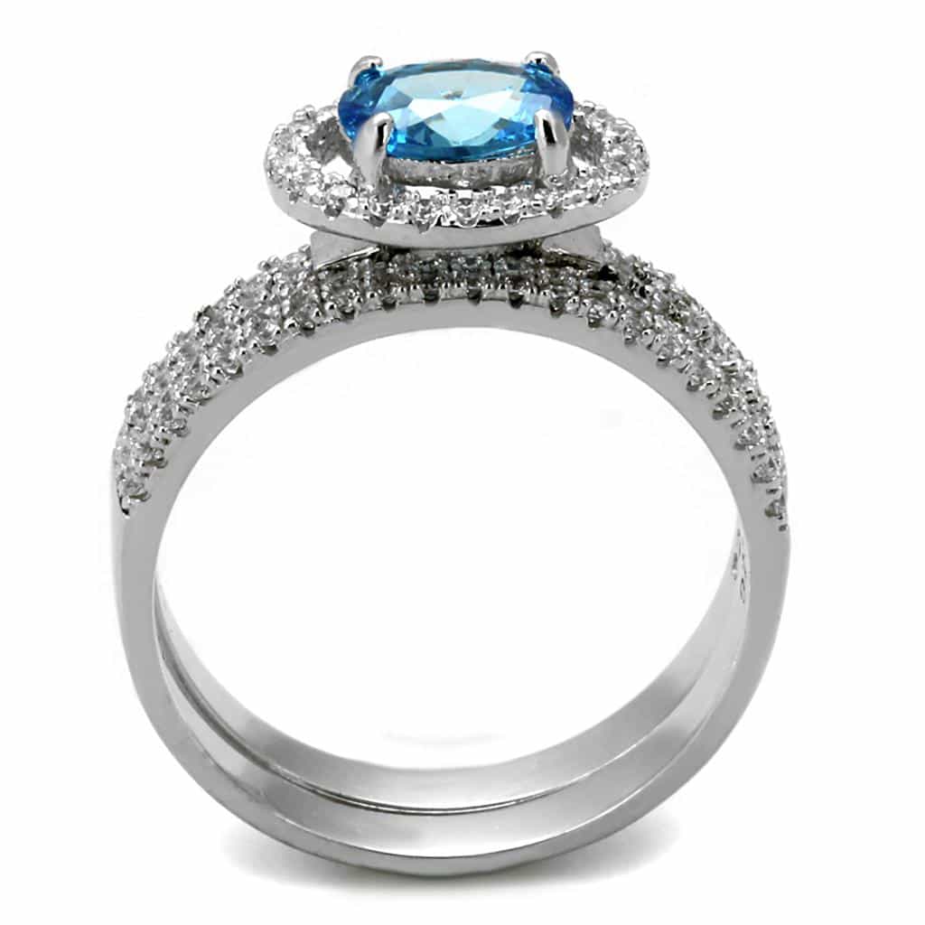 Sterling Silver Blue Topaz Oval Pave Bridal Set Ring view 9