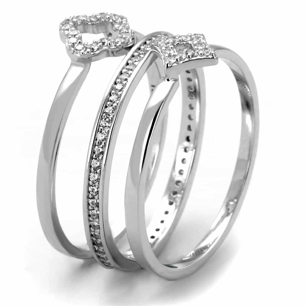 Sterling Silver CZ Diamond Kite Twist Pave Stack Ring view 4