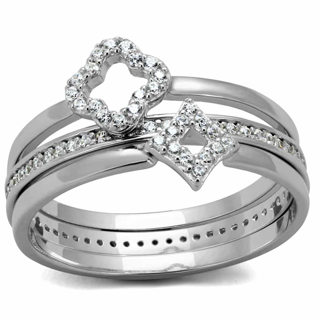 Sterling Silver CZ Diamond Kite Twist Pave Stack Ring view 5