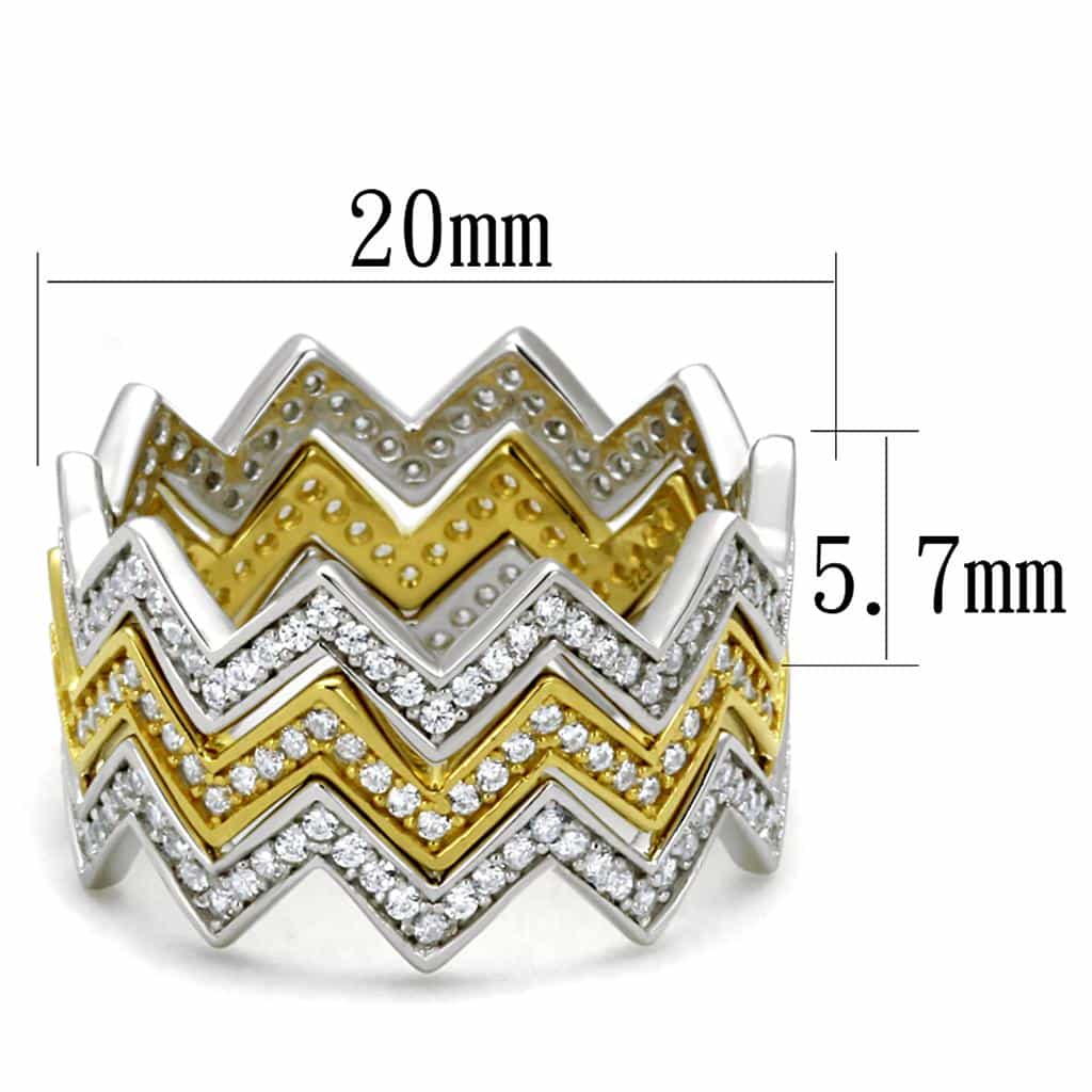 Sterling Silver Gold Two Tone CZ Zigzag Chevron Stack Triple Ring view 2