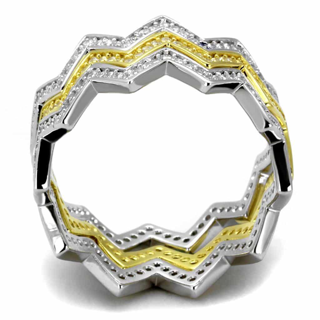 Sterling Silver Gold Two Tone CZ Zigzag Chevron Stack Triple Ring view 3