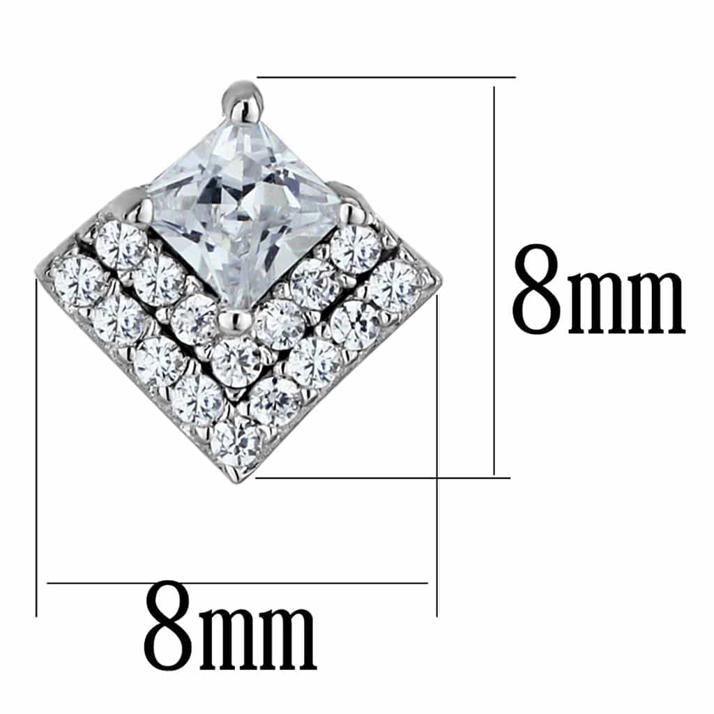 Sterling Silver CZ Princess Diamond Halo Stud Earrings view 2