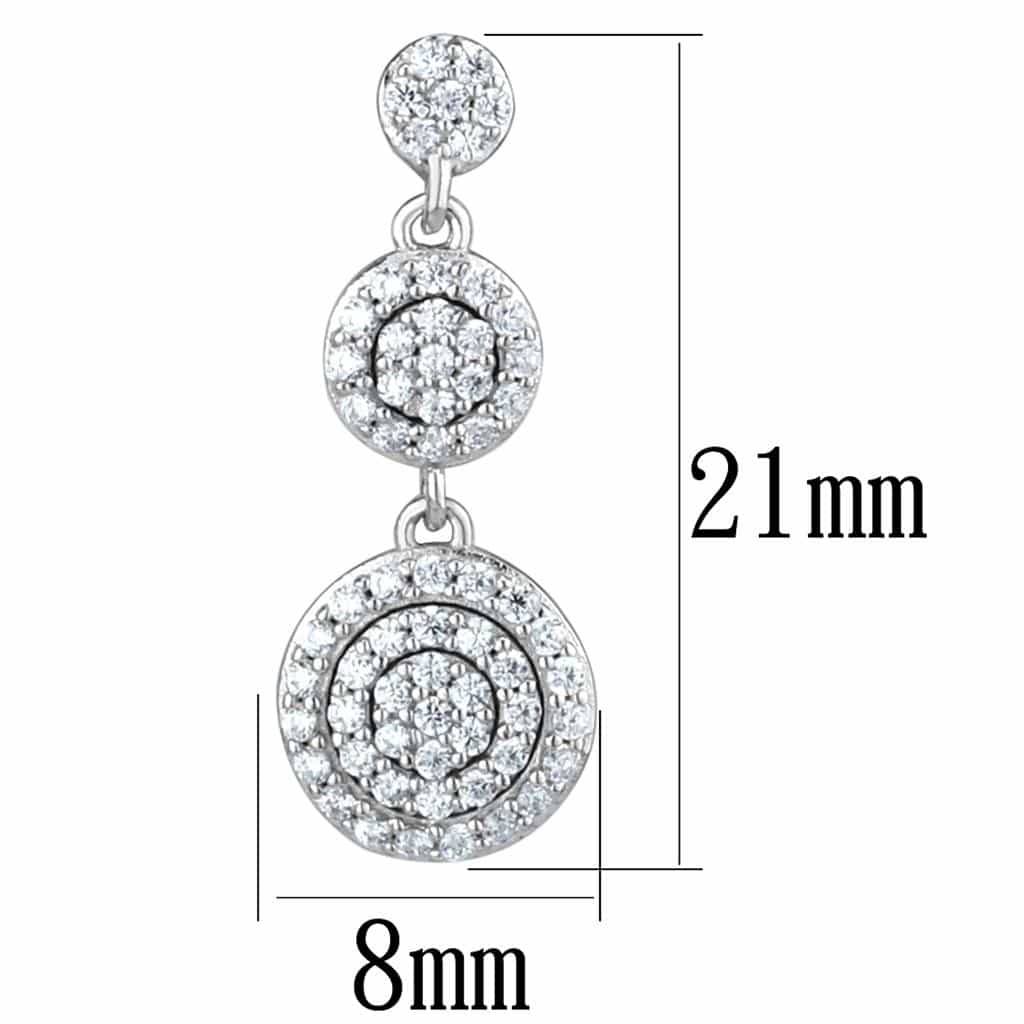 Sterling Silver CZ Pave Triple Circle Halo Drop Earrings view 2