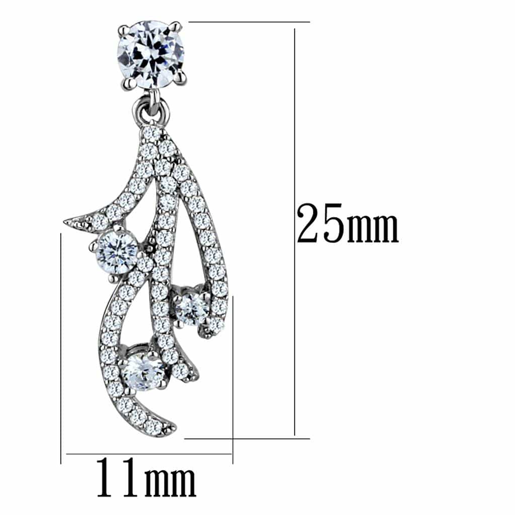 Sterling Silver CZ Pave Ribbon Scroll Long Dangle Earrings view 2