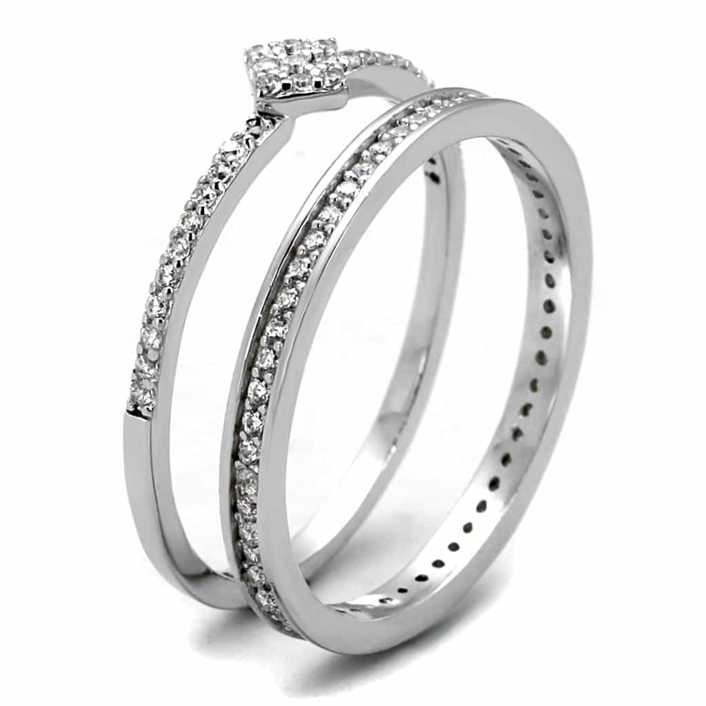 Sterling Silver CZ Marquise Pave Channel Bridal Set Ring view 4