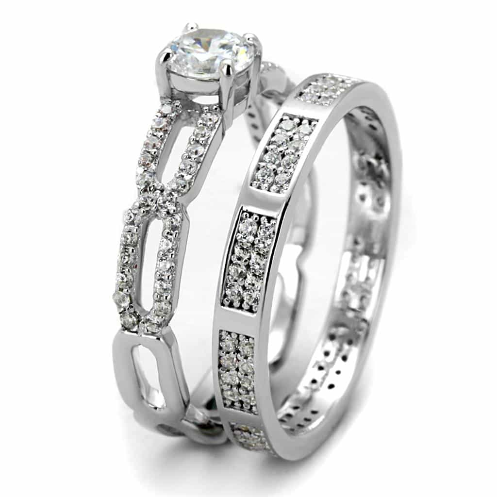 Sterling Silver CZ Pave Infinity Crossover Channel Bridal Ring view 4
