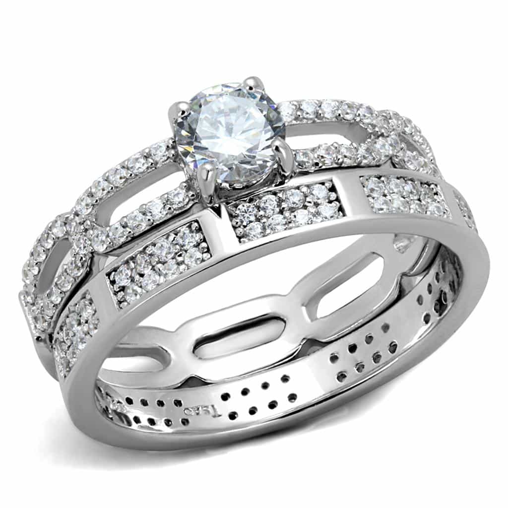 Sterling Silver CZ Pave Infinity Crossover Channel Bridal Ring view 5