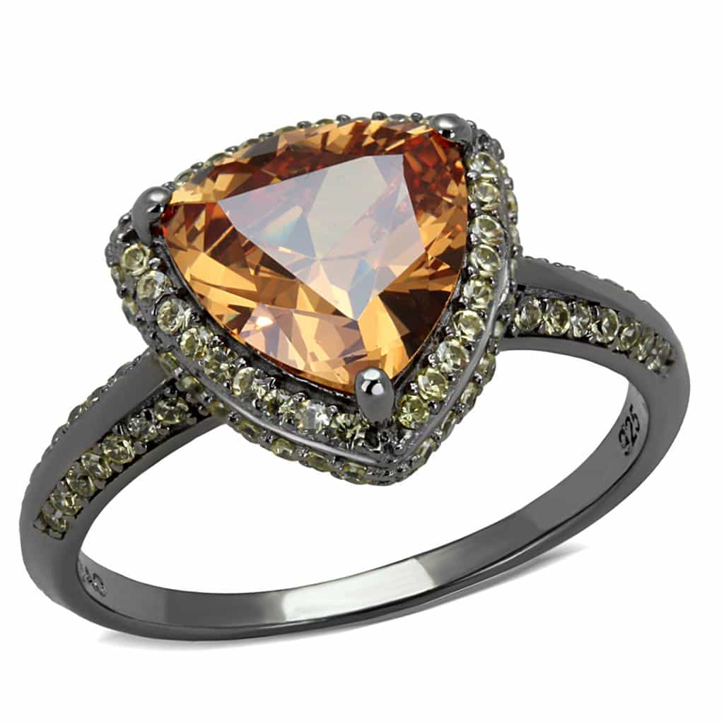 Sterling Silver Champagne Citrine Heart Halo Yellow CZ Necklace view 5
