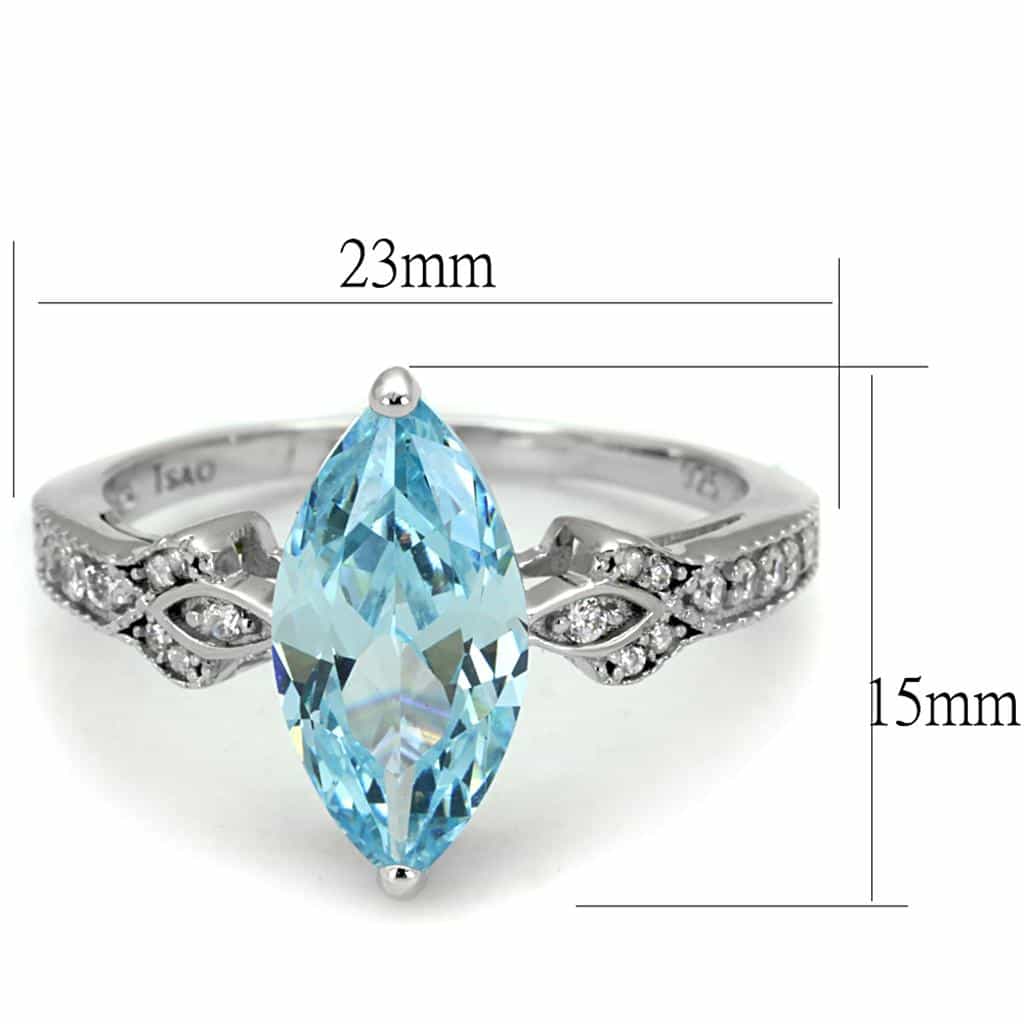 Sterling Silver Aqua CZ Marquise Large Halo Pave Ring view 7