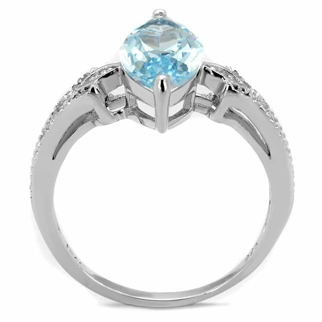 Sterling Silver Aqua CZ Marquise Large Halo Pave Ring view 8