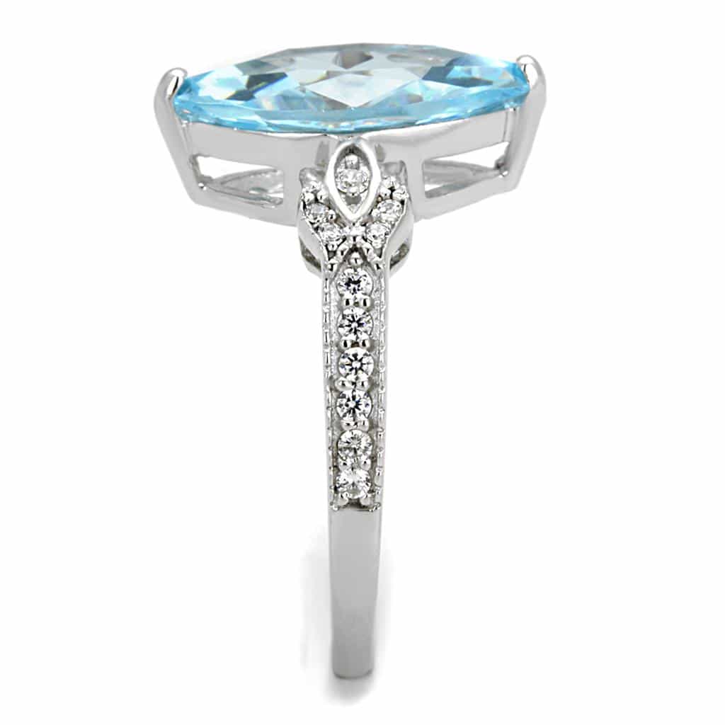 Sterling Silver Aqua CZ Marquise Large Halo Pave Ring view 9