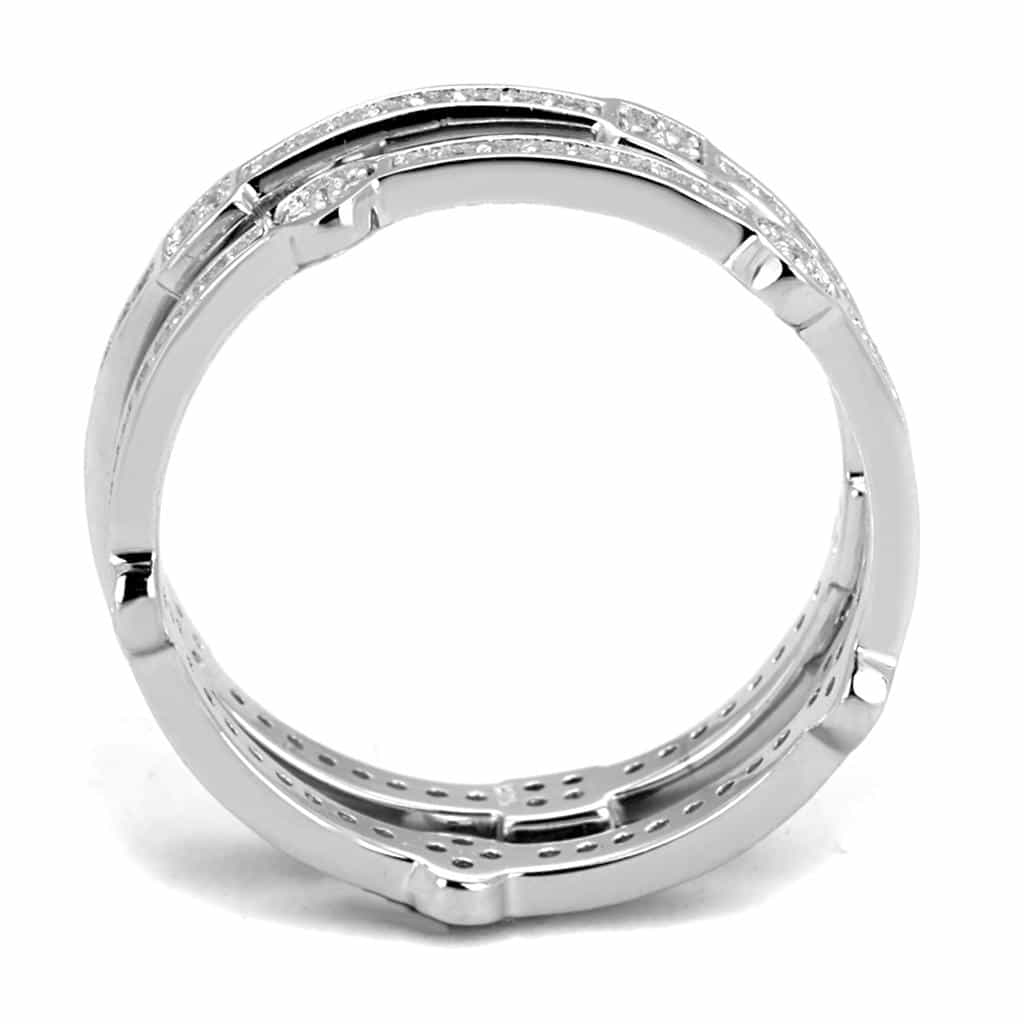 Sterling Silver CZ Bezel Station Band Bangle Ring view 3