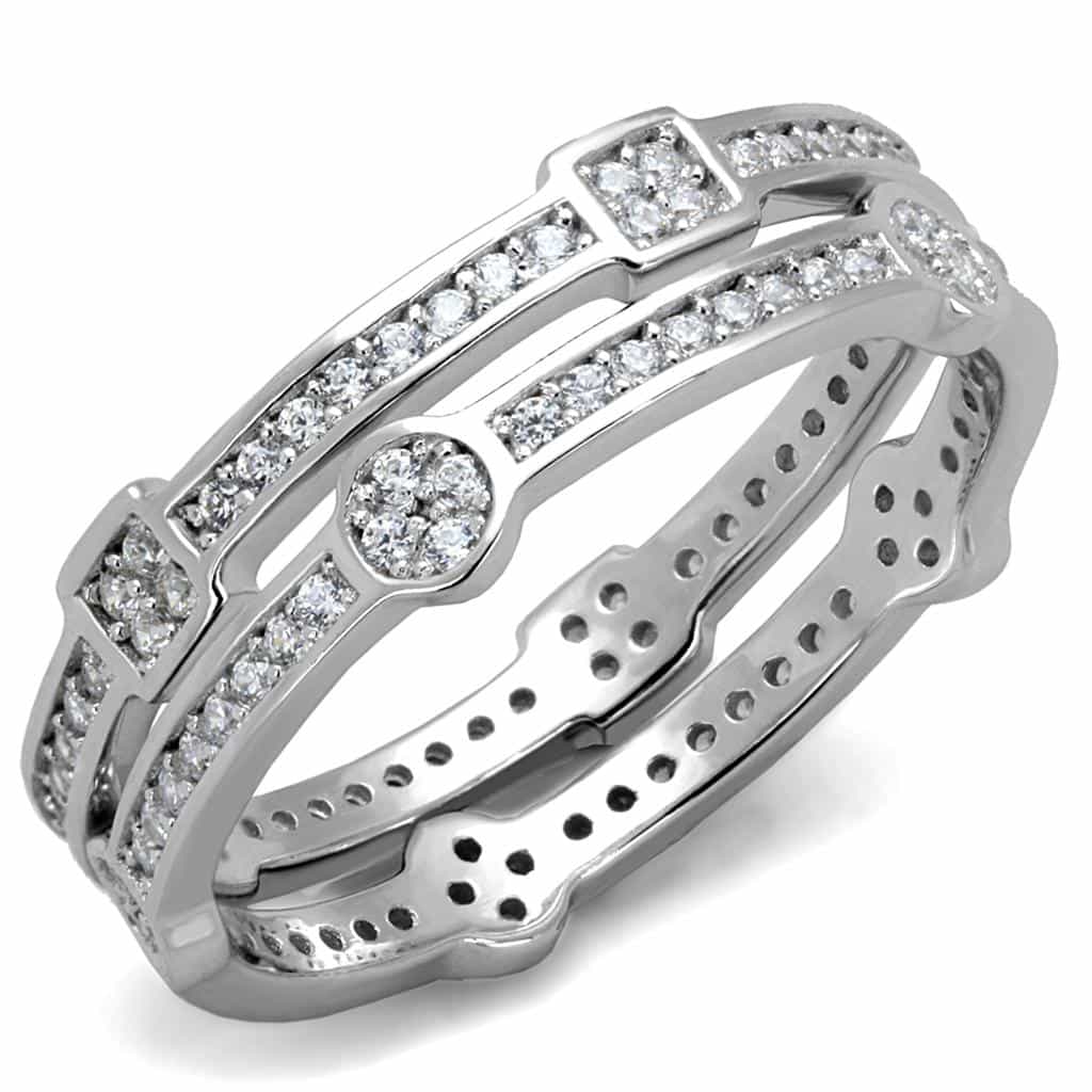 Sterling Silver CZ Bezel Station Band Bangle Ring view 10