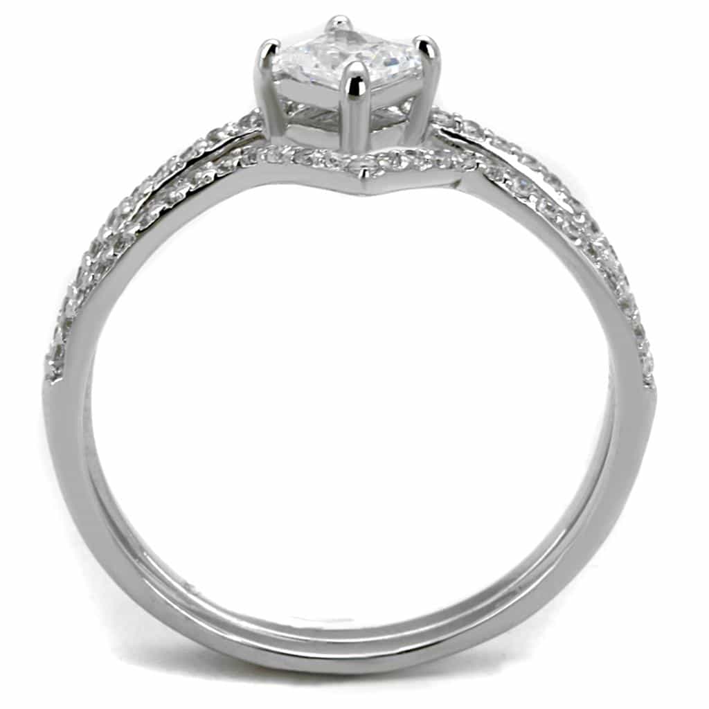 Sterling Silver CZ Pear Solitaire Split Shank Pave Ring view 8