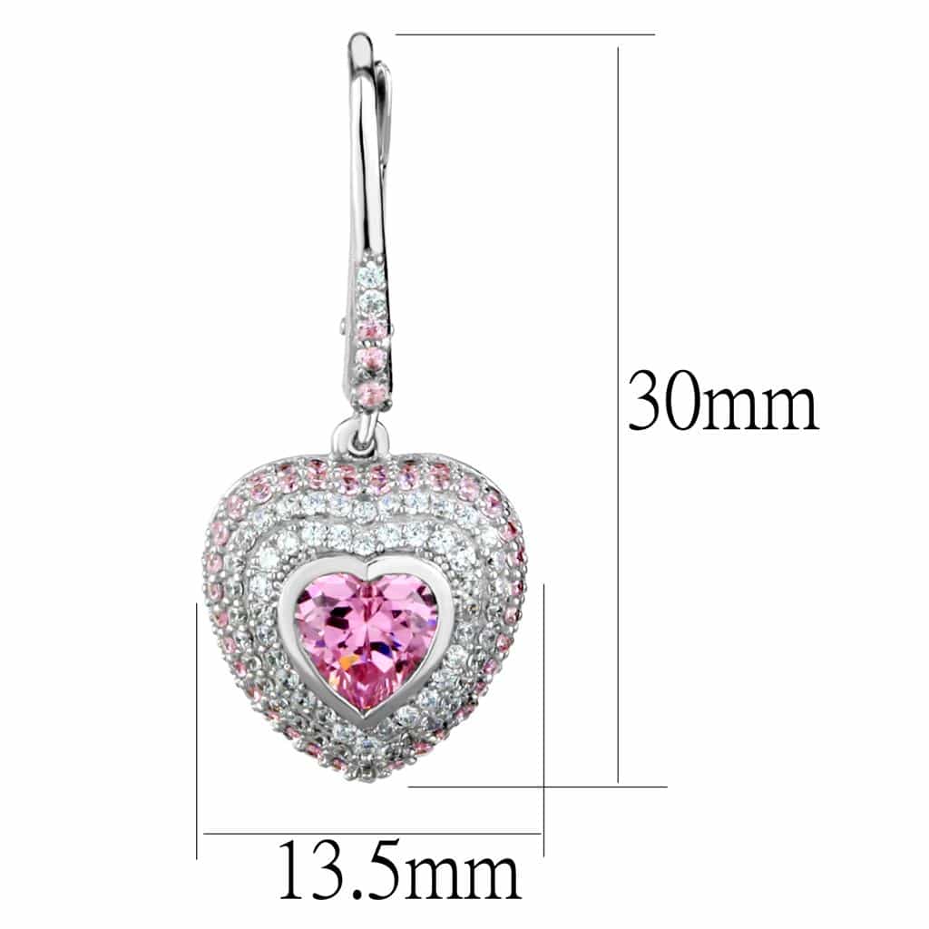 Sterling Silver Pink CZ Heart Triple Halo Leverback Drop Earrings view 2