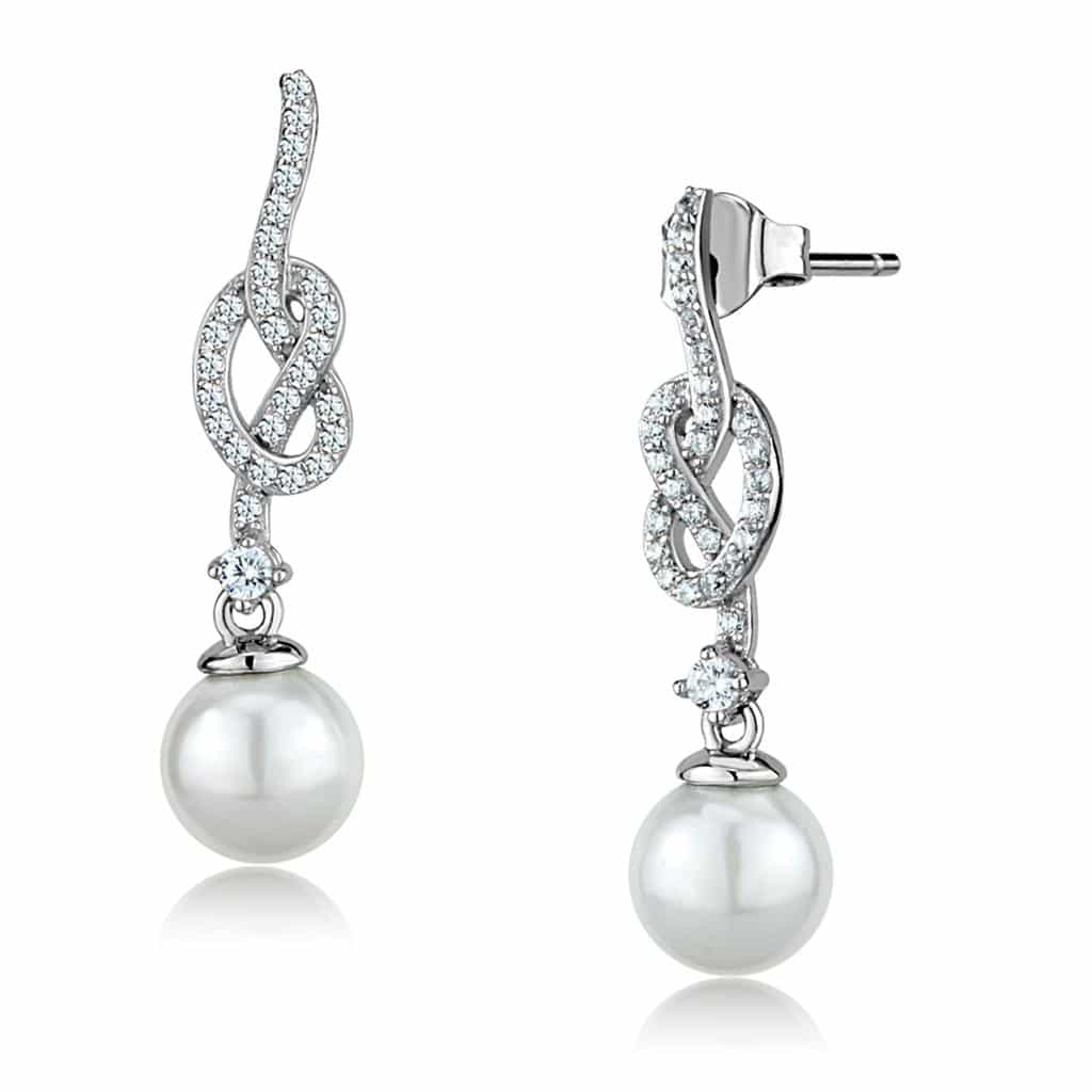 Sterling Silver CZ Infinity Twist Pearl Drop Earrings view 3