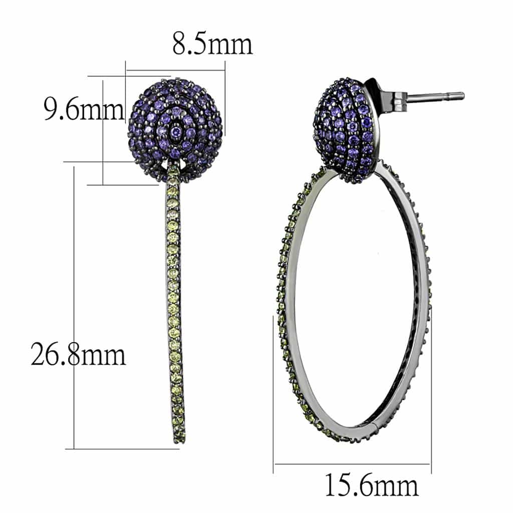 Sterling Silver Multi Color CZ Pave Ball Bar Asymmetric Earrings view 2