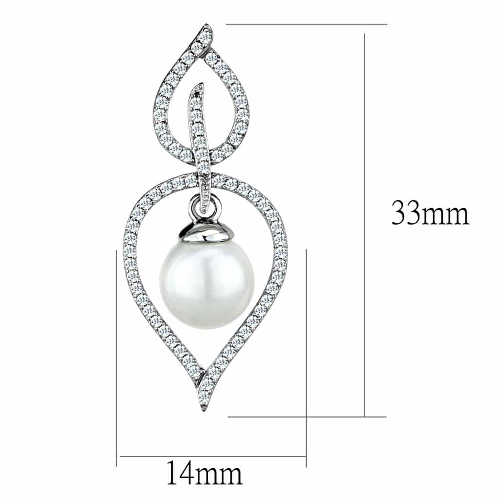 Sterling Silver CZ Open Teardrop Pearl Drop Earrings view 2