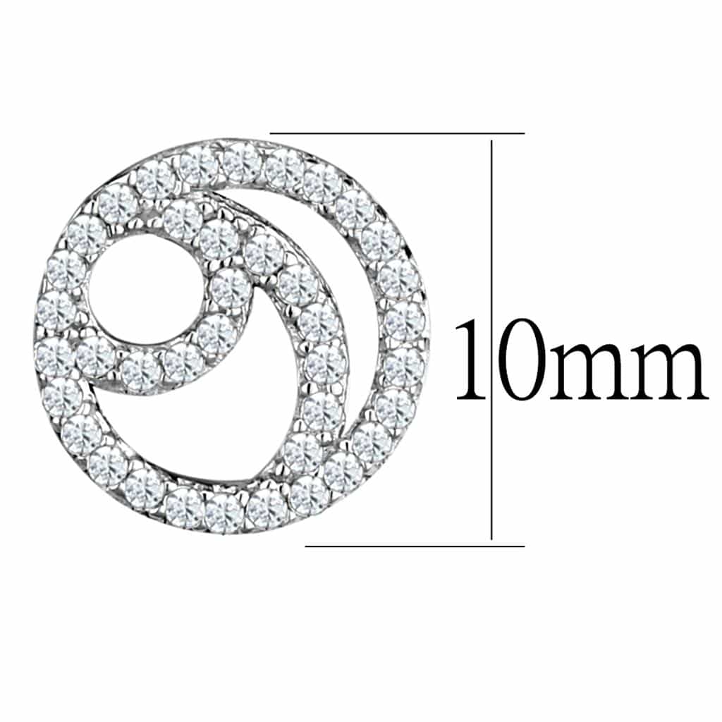 Sterling Silver CZ Pave Spiral Circle Stud Earrings view 2