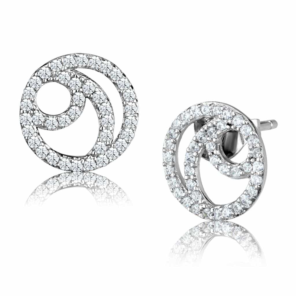 Sterling Silver CZ Pave Spiral Circle Stud Earrings view 3