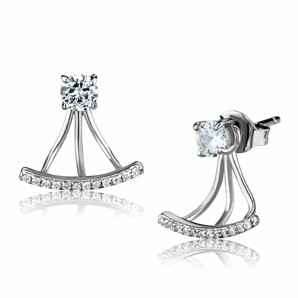 Sterling Silver CZ Triangle Modern Jacket Stud Earrings view 3