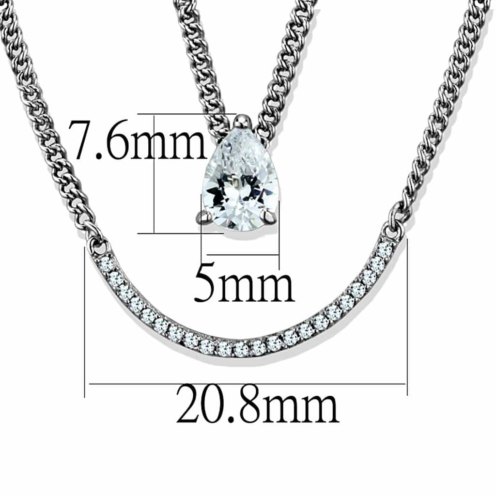 Sterling Silver CZ Pear Solitaire Double Chain Layered Necklace view 2