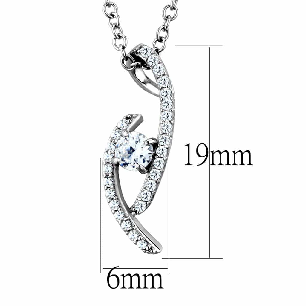 Sterling Silver CZ Wave Scroll Pendant Necklace view 5