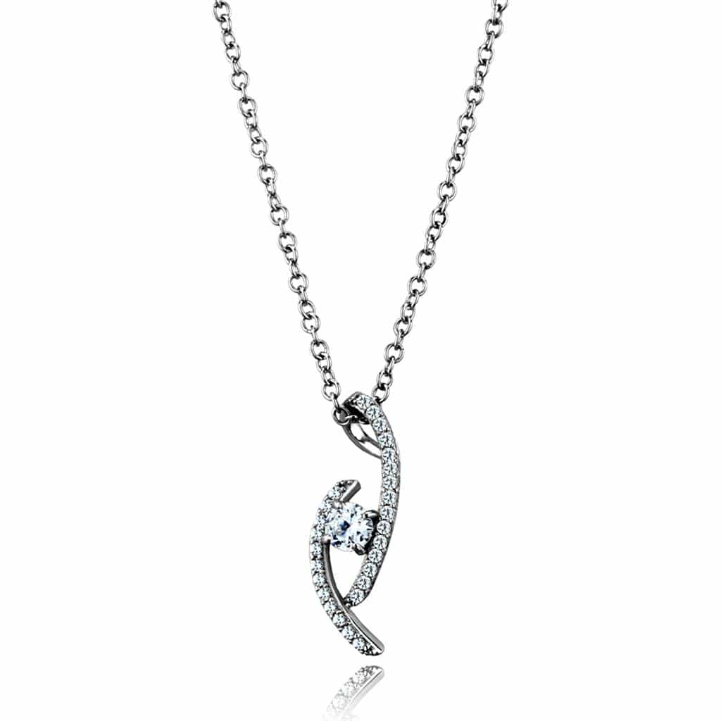 Sterling Silver CZ Wave Scroll Pendant Necklace view 6