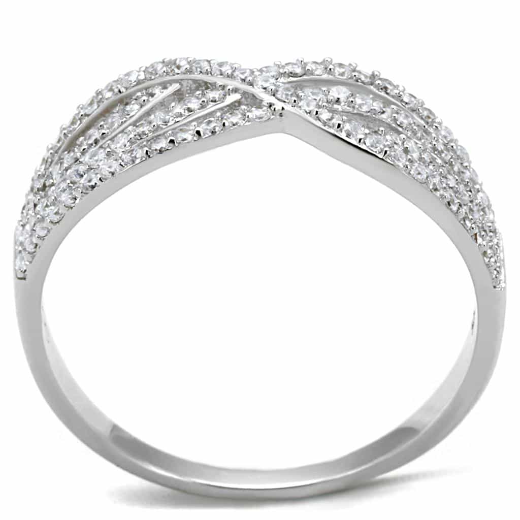 Sterling Silver CZ Pave X Crossover Infinity Wide Ring view 8