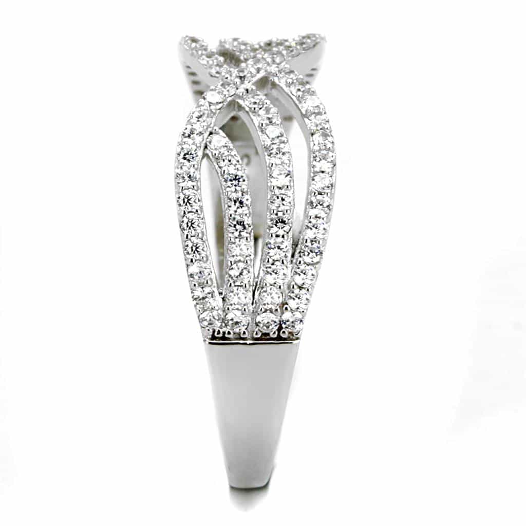 Sterling Silver CZ Pave X Crossover Infinity Wide Ring view 9
